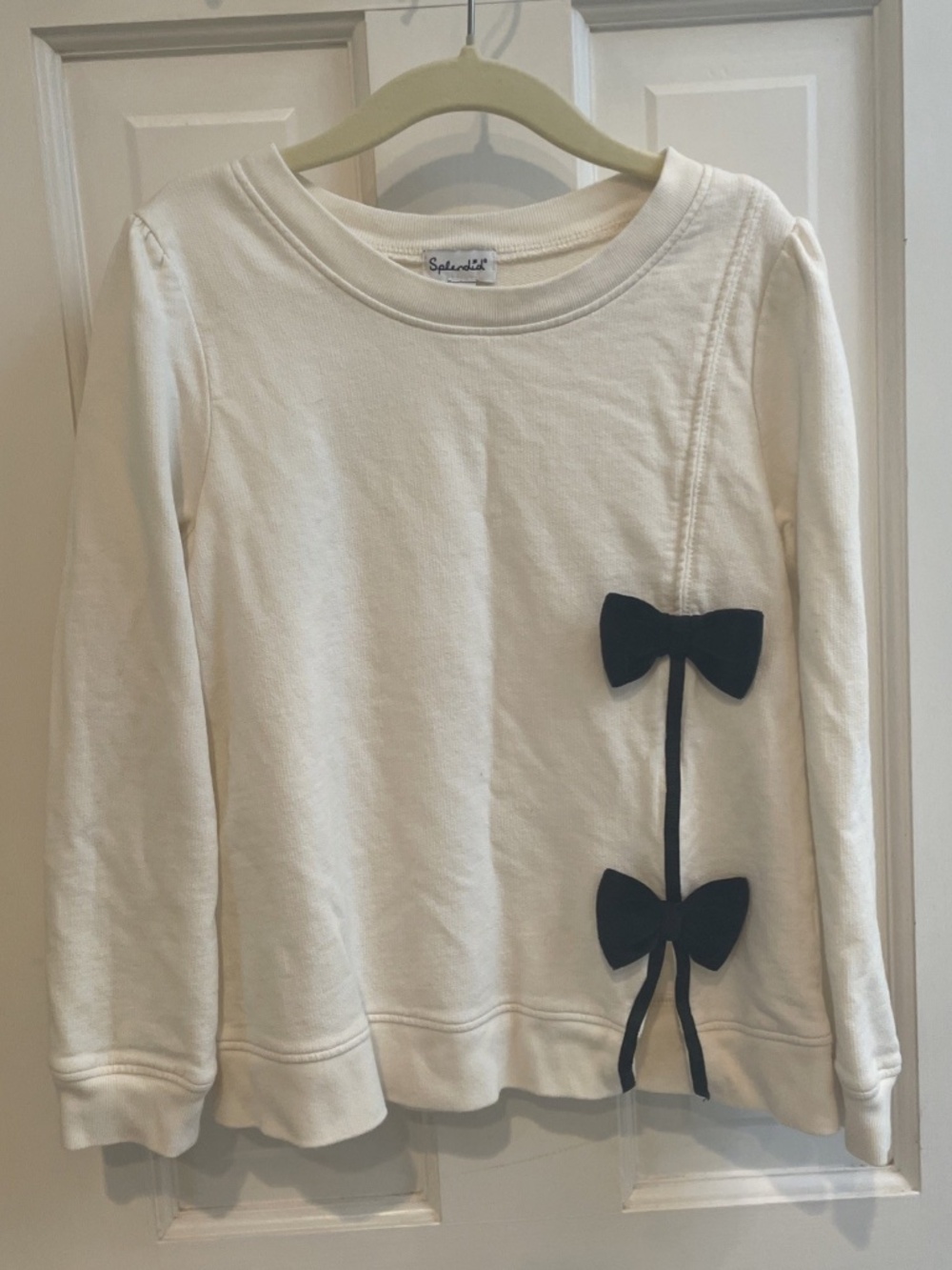 Splendid Girls Size 6 Cream Top Black Velvet Bow Detail